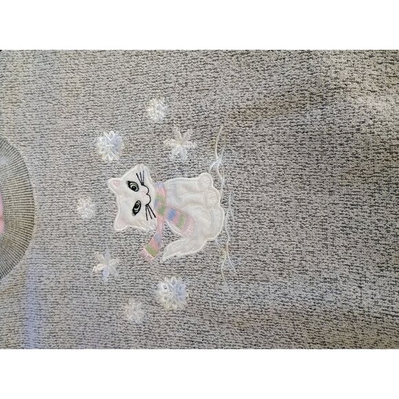 Vintage Bon Worth Gray Cat Embroidered Sweatshirt Women’s Size Medium‎ Petite - Picture 8 of 8